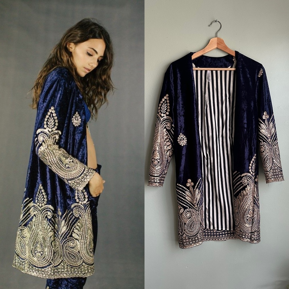LENNI the label Blue Velvet Embroidered Coat